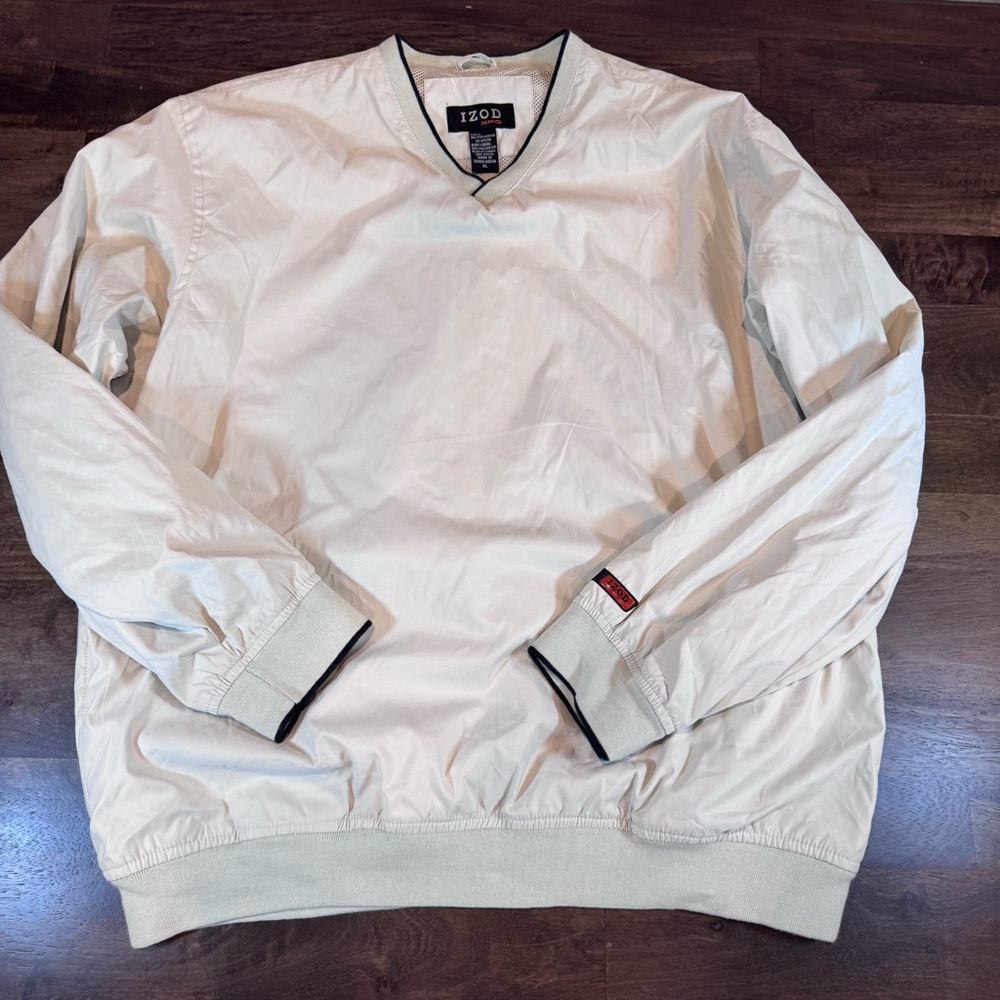 Izod XFG Off-White V-Neck Windbreaker, Zip‎ Pockets, Size XL